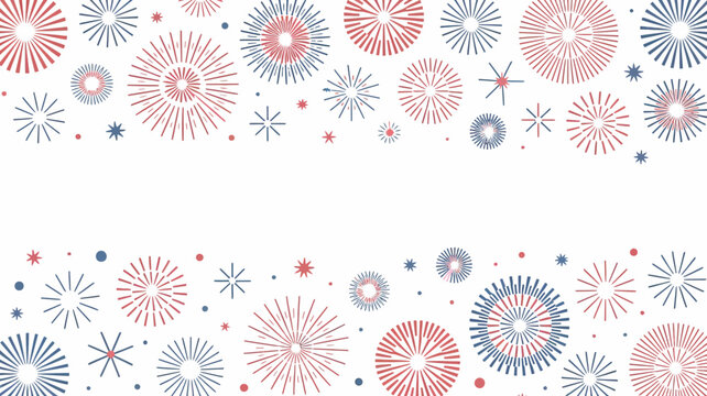 Festive colorful abstract fireworks bursting in a celebratory pattern against a clean white background creating a vibrant and joyful border for special occasions and events