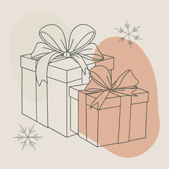 Christmas Gift Boxes with Golden Ribbon and Holiday Decorations on Green Background
