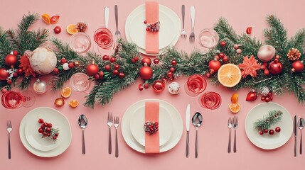 Elegant Winter Table Setting with Festive Decor