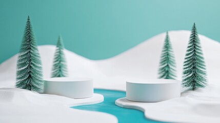 Close-up Winter Scene with Twin Cylindrical Litter