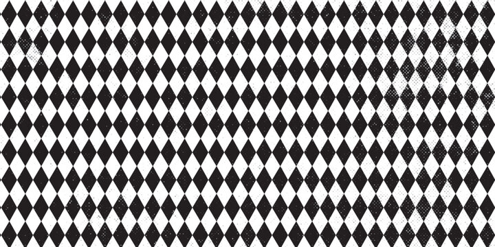 Seamless harlequin or argyle pattern made of black diamonds over white. Diamond, argyle pattern. Square, squares sign. Vector background geometric seamless. Retro Pop Art. Transparent. Fabric texture