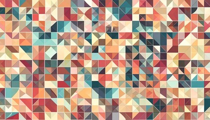 Colorful Geometric Mosaic Pattern with Triangular Textures and Randomized Square Arrangement
