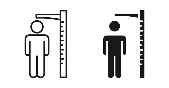 Height measurement icon set in outline and silhouette style representing body measurement growth tracking and physical assessment vector illustration