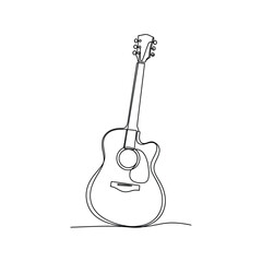 Acoustic guitar continuous line art minimalist music icon vector illusration