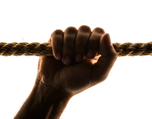 Human Hand Gently Gripping a Rope in a Clean Isolated Cutout for Adventure, Fitness, and Conceptual Designs