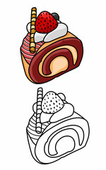  a roll of cake with strawberries fruits and cream coloring 