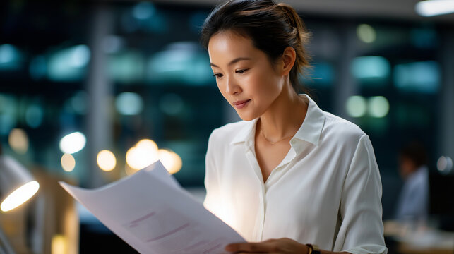 Expert Asian woman discussing data review costing managerial account analysis monthly cost variance report preparation income tax audit examination ESG budget control