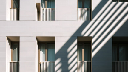 Fototapeta premium Cloud dancer modern architecture facade windows shadows building exterior urban design colour of the year 2026