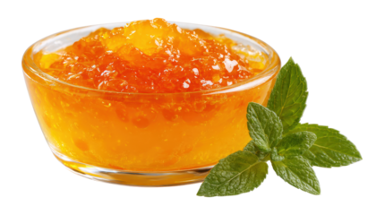 Orange Jam, Apricot Marmalade, Fruit Jelly, Fruity Confiture, Yellow Red Syrup, Mango Sauce isolated on a white background
