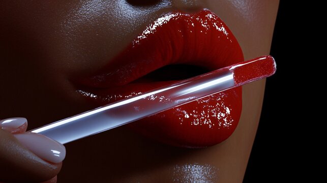 Precise Lip Gloss Application Close-Up Shot