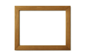 Empty wood picture frame for artwork or display, brown square border on transparent checkerboard background