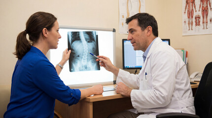 Doctor Discussing X-Ray Results with Patient in Medical Consultation Room