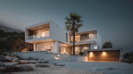 modern lux property at sunset