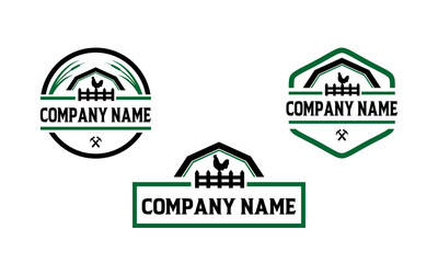 Obraz premium Farm Logo Compilation: A set of logo designs showcasing a classic farm concept with the symbolic chicken coop, fence and farm tools, creating an association of agricultural business and rural life.
