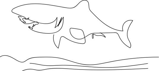Obraz premium Minimalist shark contiA single, elegant continuous line drawing of a shark, rendered in a clean, artistic style. Perfect for aquatic themes.nuous line art illustration. 