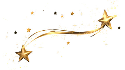 Golden stars with trail and sparkling particles on a dark background for festive decoration