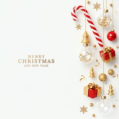 Christmas Border with Candy Cane and Ornaments Xmas Celebration Greeting Card Design