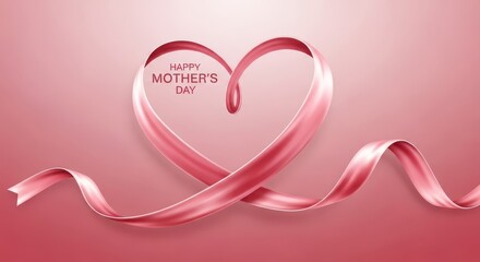 Elegant pink ribbon forming a heart shape with happy mothers day text, symbolizing love and appreciation