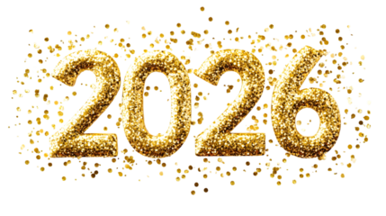 Golden 2026 new year design with glitter on a black background for festive celebrations and decorations