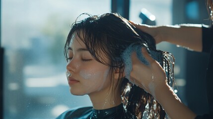 Professional hair washing at luxurious salon