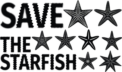 Save the starfish with a striking graphic design and nautical imagery animal vector perfect for t shirt, wildlife education book or poster design 