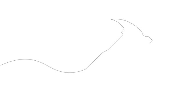 Continuous Single Line Drawing Animation of hammer, Minimalist Monoline Construction Tool Icon, Hand Hammer Simple Linear Vector Illustration on White Background