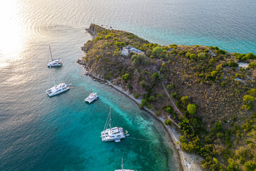 catamaran in turquoise sea, aerial view