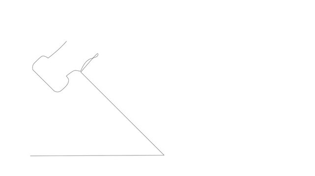 Continuous Single Line Drawing Animation of hammer, Minimalist Monoline Construction Tool Icon, Hand Hammer Simple Linear Vector Illustration on White Background