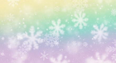 Soft rainbow blend with blurred white snowflakes small glittering stars