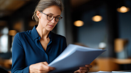 Business woman checking documents and accountant report financial data analysis review information verification paperwork auditing professional planning process bookkeeping