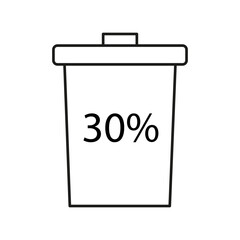 Trash can progress. Thirty percent illustration. Data value symbol. Vector waste graphic.