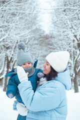 Portrait Mother and Child Enjoying Winter Outdoors