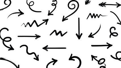 Collection of Hand Drawn Black Doodle Arrows Pointing Various Directions Isolated on Transparent Background