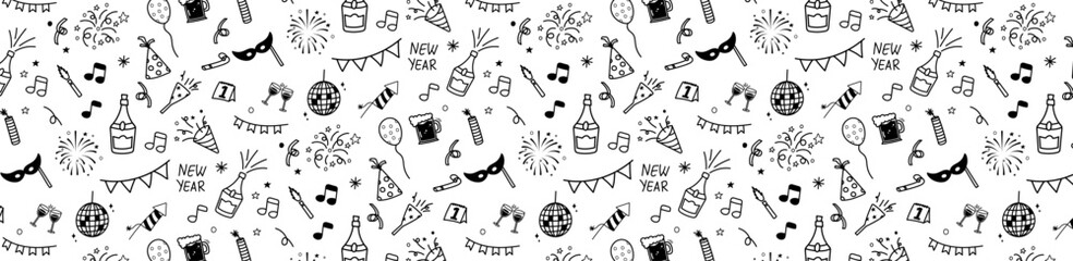 new year party doodle seamless pattern background hand drawing sketch hand drawn