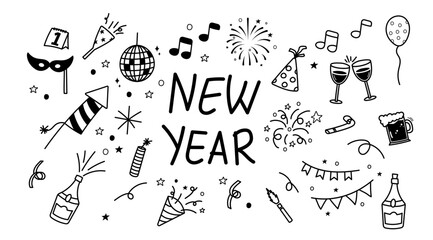 new year doodle element icon cute party confetti firework