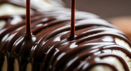 Decadent chocolate being poured over delicious cake, creating a rich and tempting treat for dessert lovers and indulgent moments everywhere