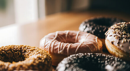 Sweeten your day with these delicious, colorful donuts covered in sprinkles and icing, perfect for breakfast, dessert, or a delightful snack indulgence