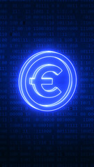 Euro currency icon glowing on digital blue code