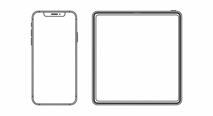 Smartphone and Tablet Icon Set – Minimal Mobile Device Outline for Tech and UI Design