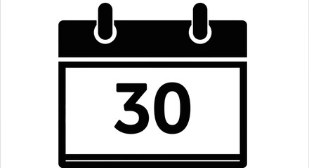 Calendar Date Icon – Number 30 Reminder Symbol for Schedule, Planning, and Event Management
