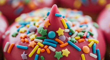 Delicious pink donut delight with vibrant sprinkles perfect for bakery menus, dessert blogs, and sweet treat promotions making you crave a sugary treat