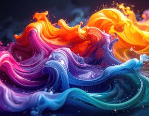 Fluid waves blend, vibrant colors swirl, abstract beauty