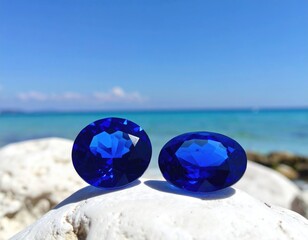 Gemstones on rock with ocean view