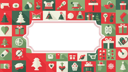 Fototapeta premium Festive holiday background design featuring vibrant flat icons and a central elegant frame perfect for seasonal greetings and promotions