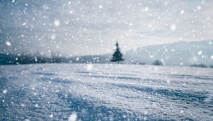 Serene Winter Snowy Landscape with Blurred Depth, Capturing Calm Atmosphere, Soft Snow, and Minimalist Seasonal Beauty