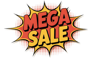 Mega sale comic book style explosion isolated on transparent background