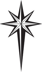 Fototapeta premium A black and white illustration of a compass rose with a cross at the center.