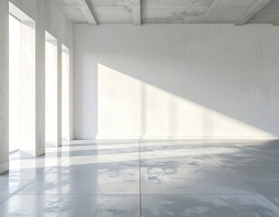 Empty room with sunlight shining through windows
