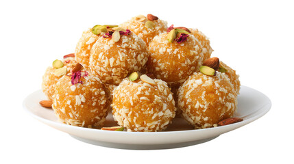  plate of laddu laddoo or ladoo isolated white background