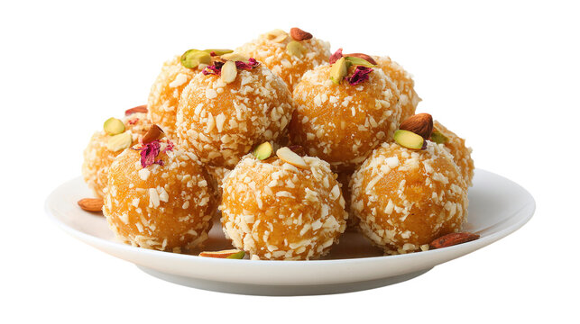  plate of laddu laddoo or ladoo isolated white background